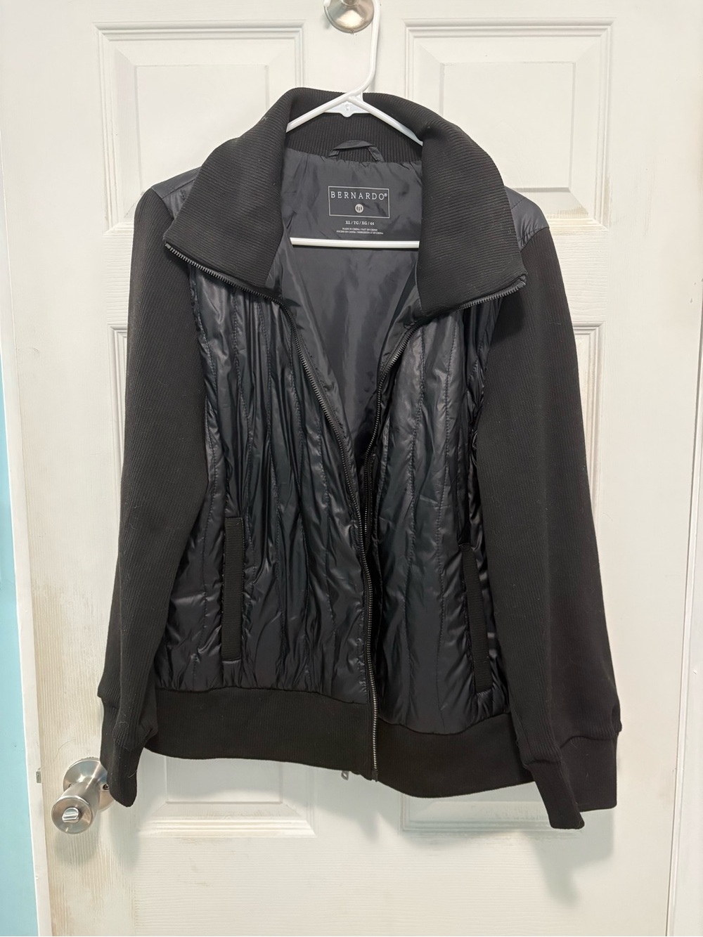 Bernardo Black Hybrid Quilted Bomber Jacket